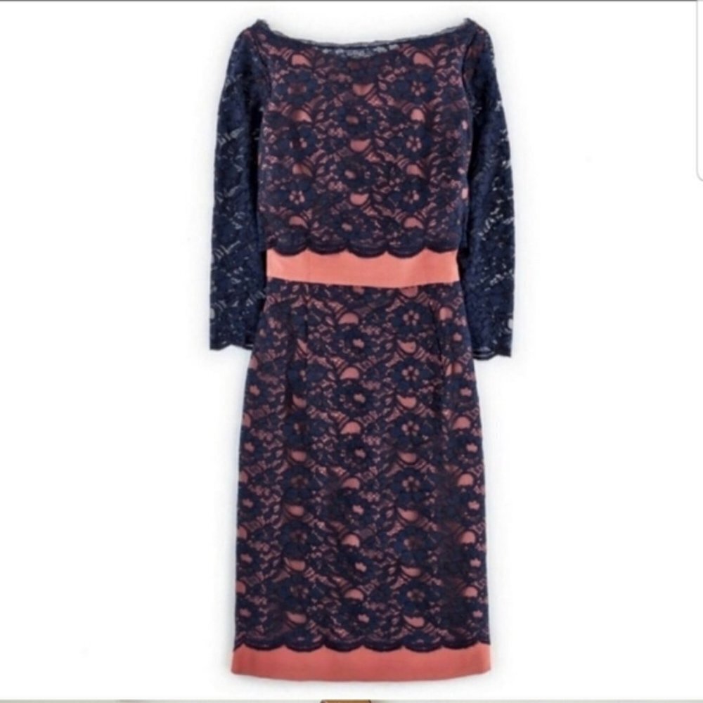 BODEN Navy Blue & Clay Pink Lace Overlay Dress 6